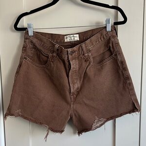 We The Free Chocolate Frayed Jean Shorts